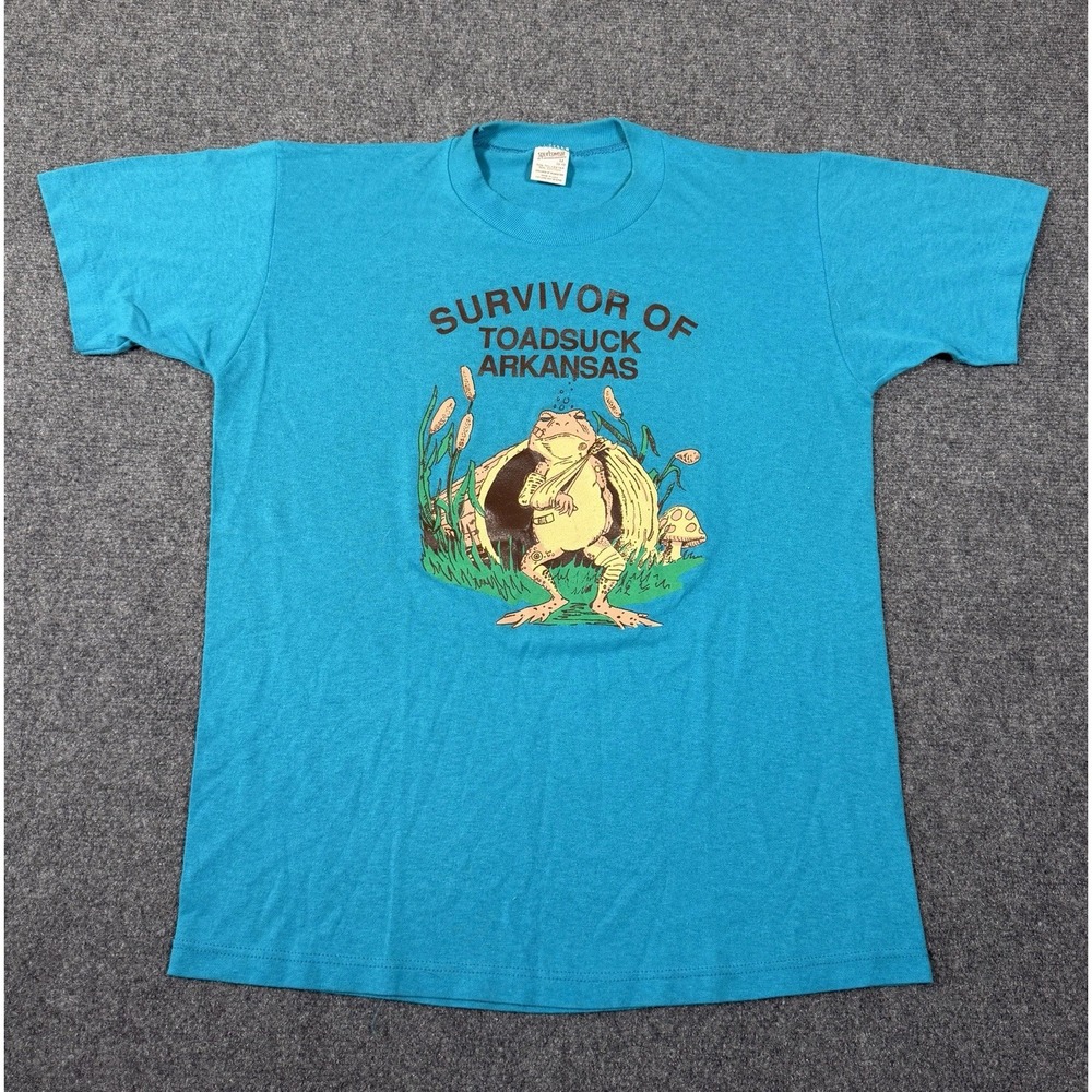 Vintage 80s Toad Suck Arkansas Survivor Frog T Shirt Mens Medium Made USA